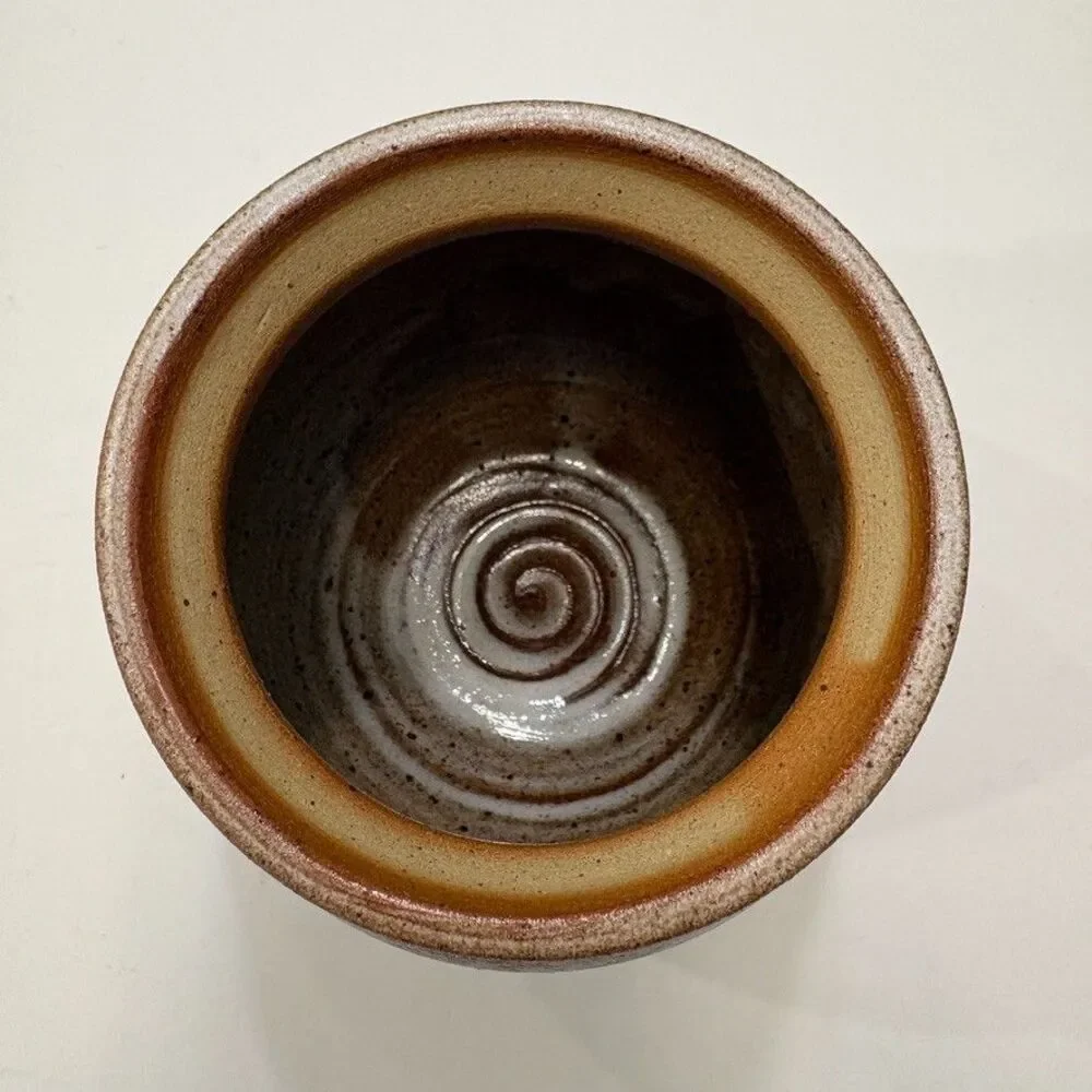 Studio Art Pottery Stoneware Vase Artist Signed 6in Brown Speckled Rustic Decor